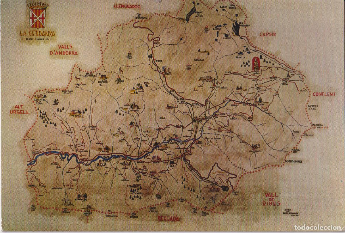 Postales: POSTAL MAPA DE LA CERDANYA - TRACTAT DEL PIRINEUS - PARTIDA EN FRAN&Ccedil;A I ESPANYA - S/C