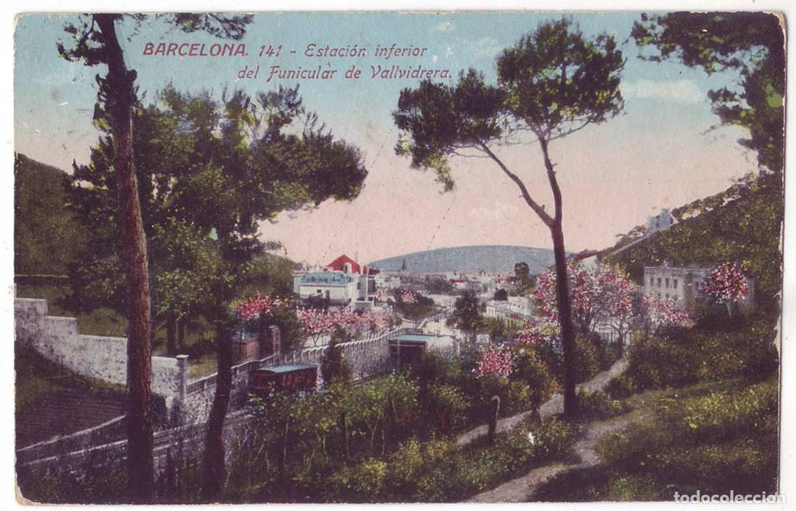 Postales: Barcelona: Estaci&oacute;n inferior del Funicular de Vallvidrera. Jorge Venini. Circulada (A&ntilde;os 20)