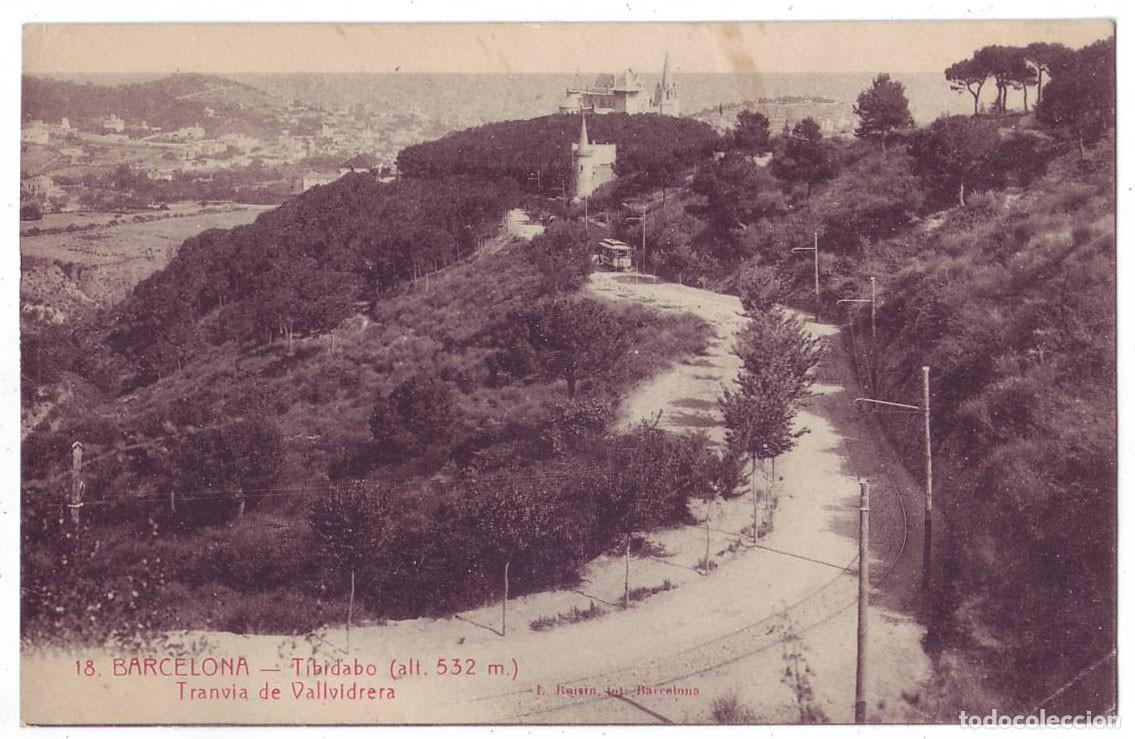 Postales: Barcelona: Tibidabo. Tranv&iacute;a de Vallvidrera. L. Roisin fot. Circulada (A&ntilde;os 10)