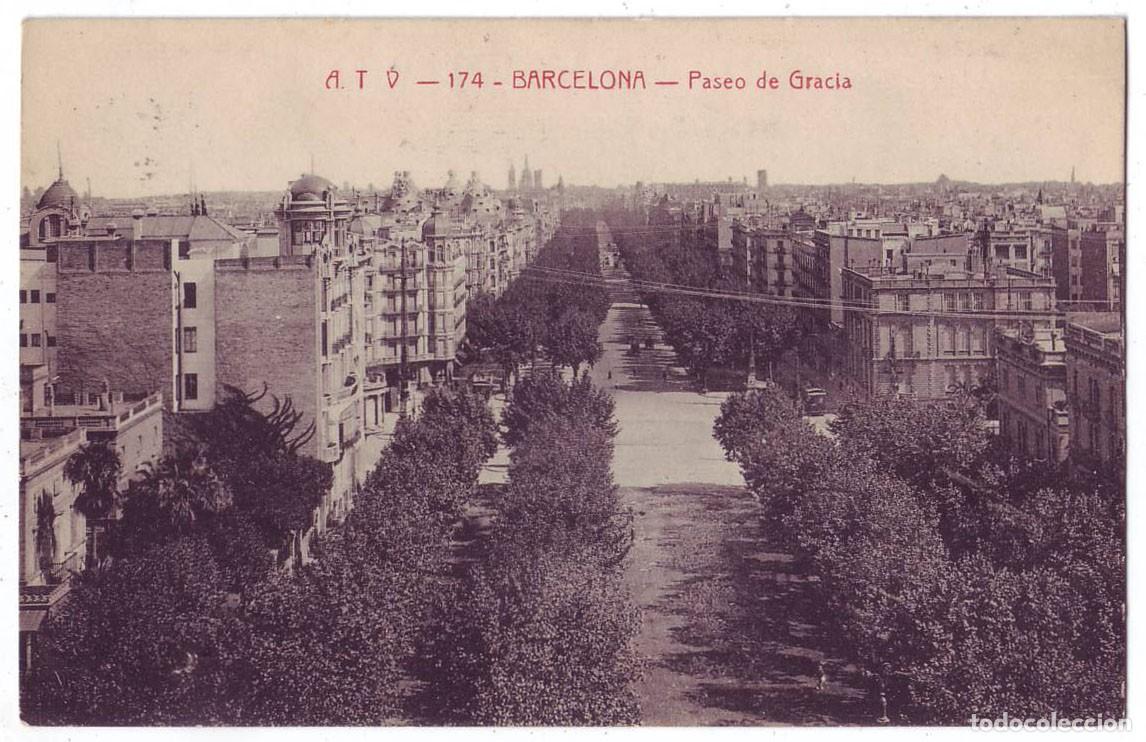 Postales: Barcelona: Paseo de Gracia. Ed. Angel Toldr&aacute; Viazo - A.T.V. Circulada (A&ntilde;os 10)