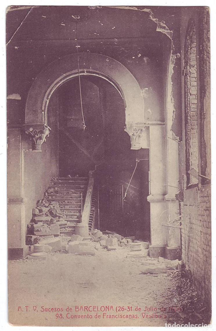 Postales: Barcelona: Semana Tr&aacute;gica. Convento de Franciscanas. Vest&iacute;bulo. Angel Toldr&aacute; Viazo - A.T.V. (1909)