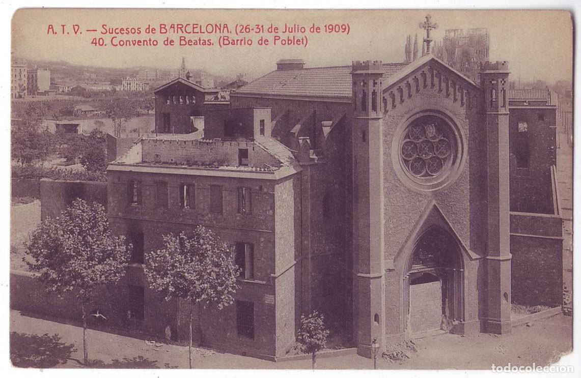 Postales: Barcelona: Semana Tr&aacute;gica. Convento de Beatas. Barrio de Poblet. Angel Toldr&aacute; Viazo - A.T.V. (1909)