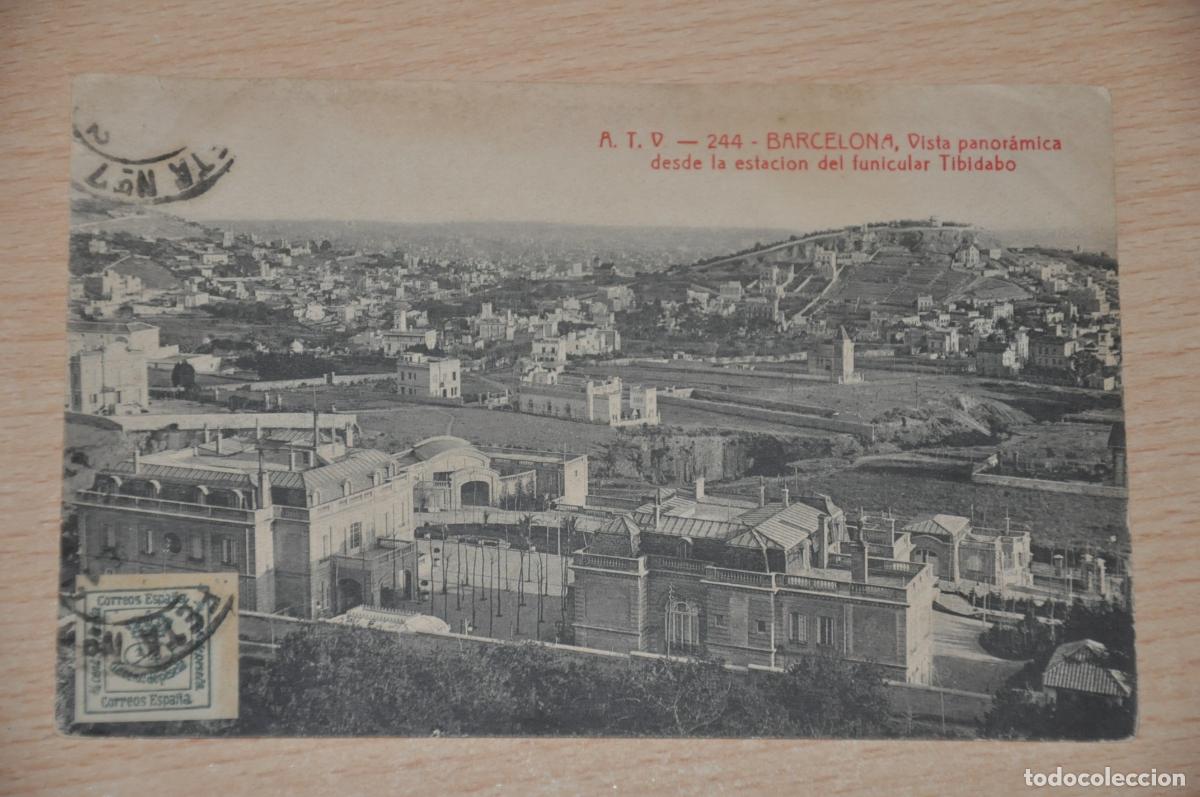 Postales: postal barcelona, vista panoramica desde la estacion del funicular tibidabo, atv 244