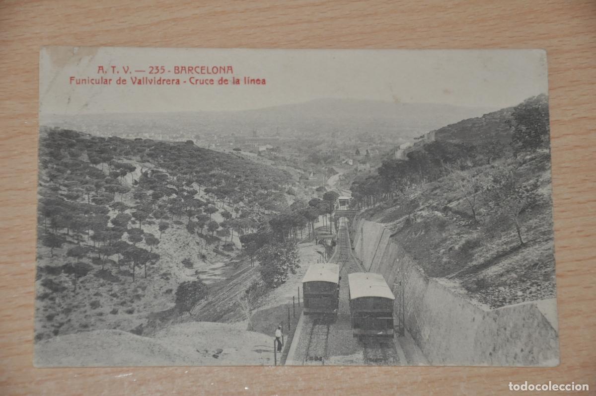 Postales: postal barcelona, funicular de vallvidrera, cruce de la linea, atv 235
