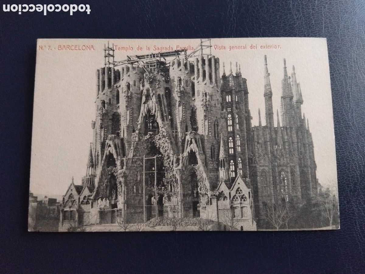 Postales: Antigua postal Sagrada Familia Barcelona en construcci&oacute;n