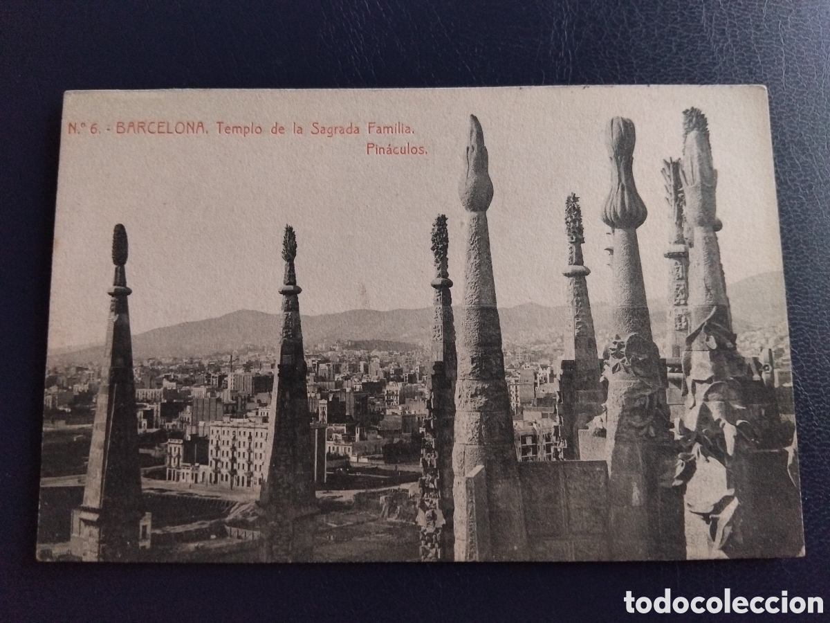 Postales: Antigua postal Sagrada Familia Barcelona en construcci&oacute;n.