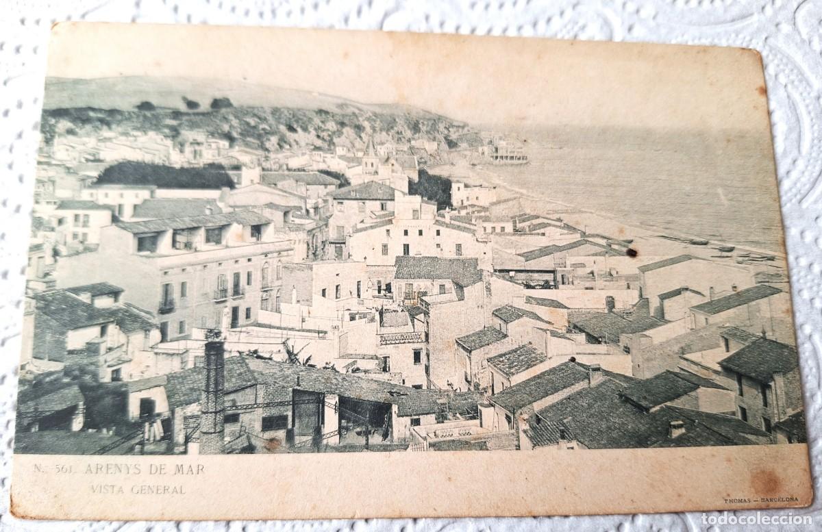 Postales: ARENYS DE MAR - POSTAL MUY ANTIGUA MANUSCRITA EN 1907 - VISTA GENERAL Y PLAYA