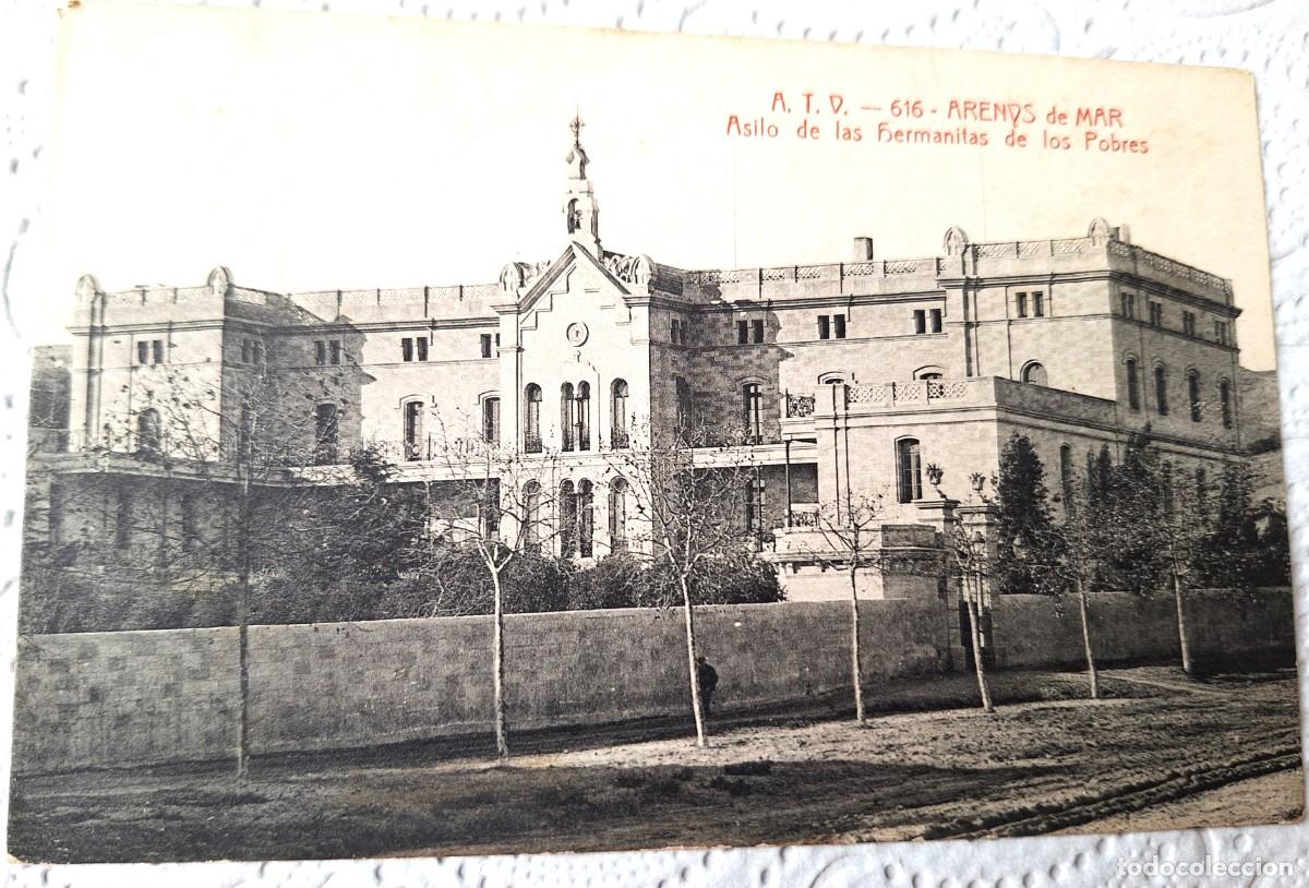 Postales: ARENYS DE MAR - POSTAL MUY ANTIGUA MANUSCRITA EN 1908 - ASILO DE LAS HERMANITAS DE LOS POBRES