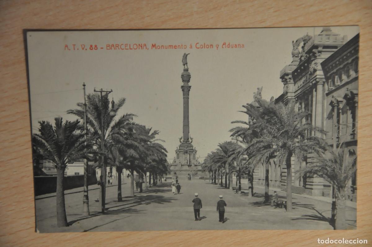 Postales: postal barcelona, monumento a colon y aduana, atv 88