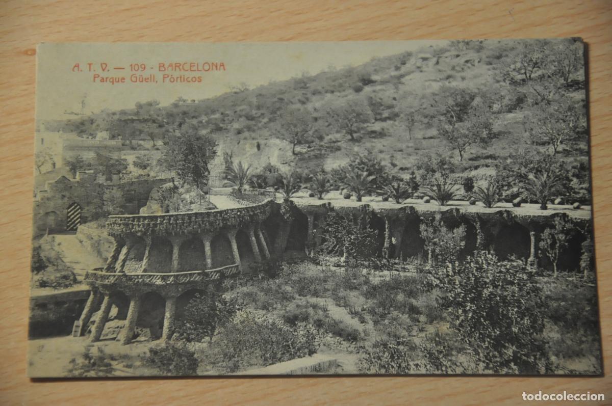 Postales: postal barcelona, parque guell, porticos, atv 109