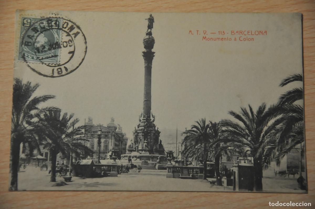 Postales: postal barcelona, monumento a colon, atv 113