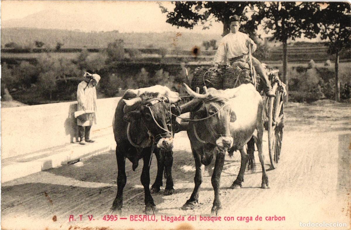 Postales: Besalu Girona Gerona - Llegada del bosque con carga de carbon - A.T.V. Edici&oacute;n Angel Toldra Viazo