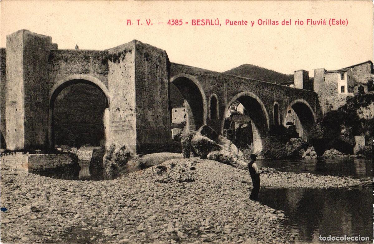 Postales: Besalu Girona Gerona - Puente y orillas del rio Fluvi&aacute; Este - A.T.V. Edici&oacute;n Angel Toldra Viazo