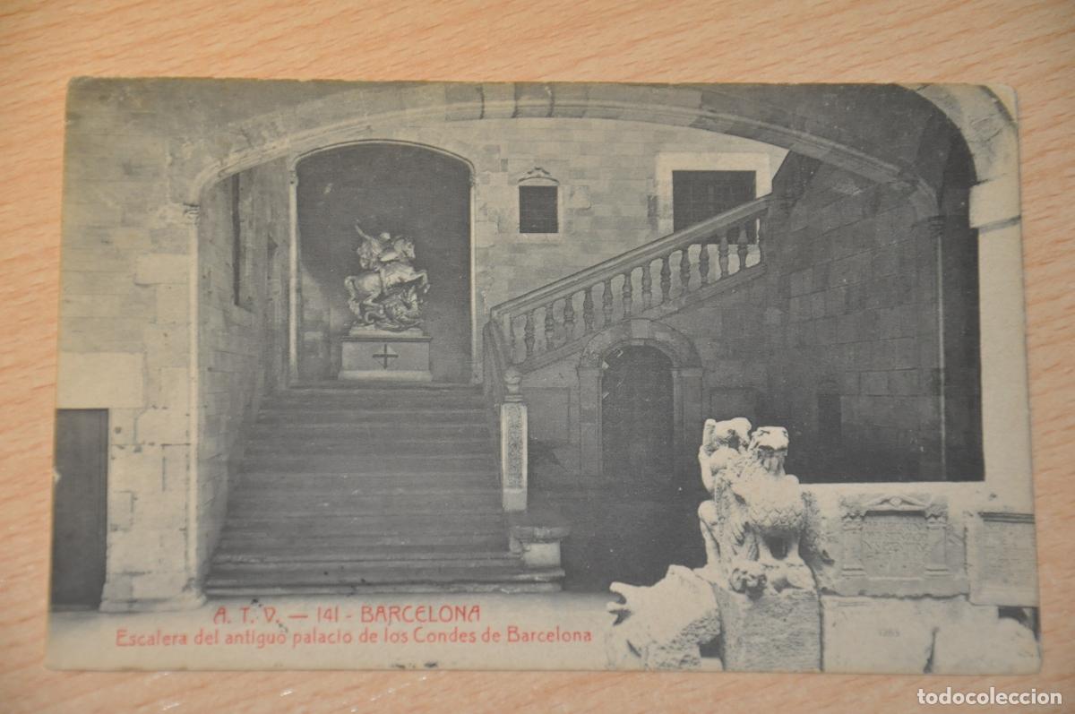 Postales: postal barcelona, escalera del antiguo palacio de los condes de barcelona, atv 141