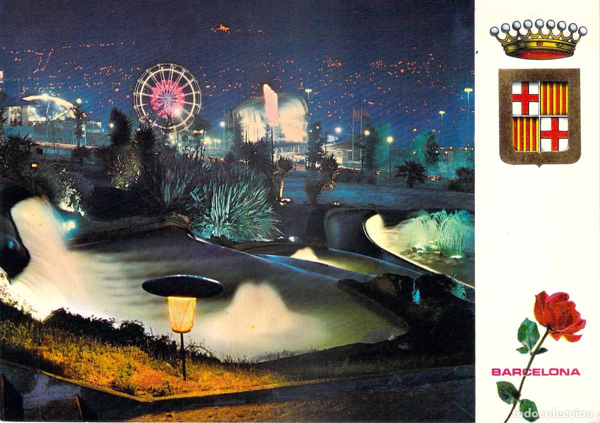 Postales: Postal nocturna del Parque de Atracciones de Montjuich, Barcelona