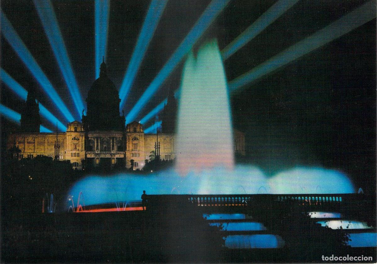 Postales: Postal de Barcelona: Palacio Nacional y Fuente Monumental iluminada