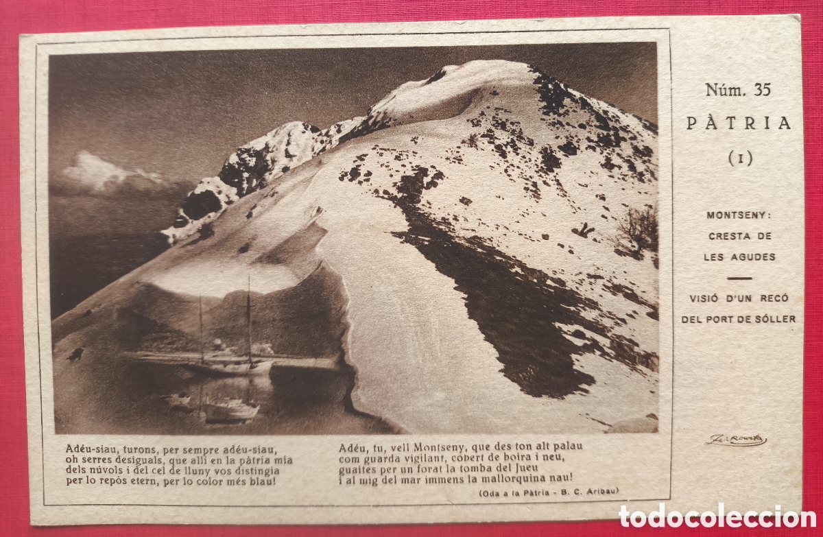 Postales: MONTSENY PORT DE S&Oacute;LLER CRESTA DE LES AGUDES POSTAL COL. PATRIA REVERSO PUBLICITAT C. 1925