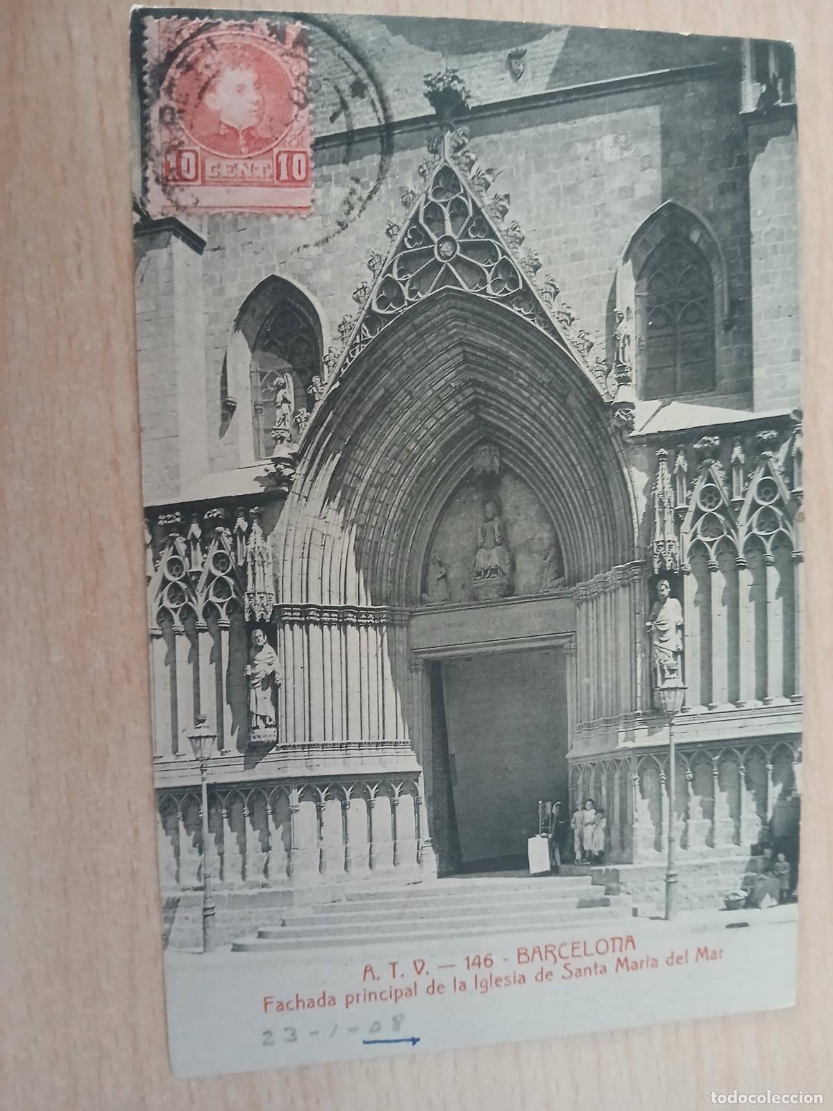 Postales: postal barcelona, fachada principal de la iglesia de santa maria del mar, atv 146