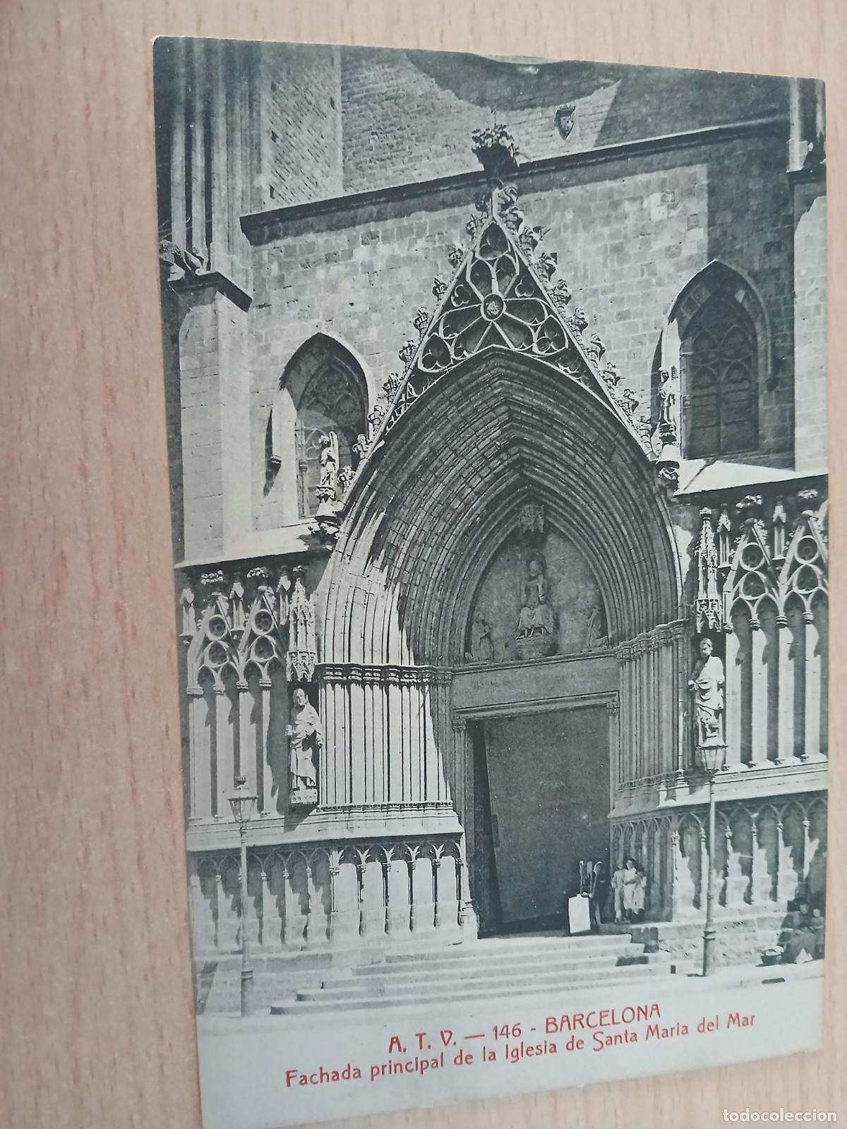 Postales: postal barcelona, fachada principal de la iglesia de santa maria del mar, atv 146