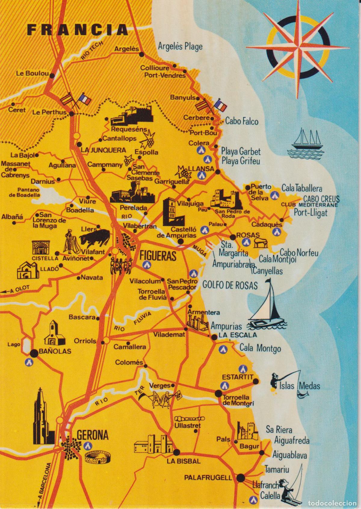 Postales: COSTA BRAVA - MAPA GU&Iacute;A - MELI COLOR - S/C