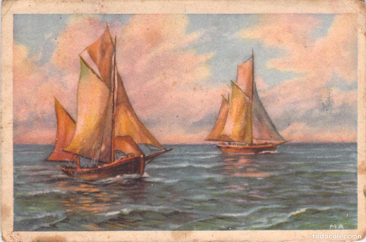Postales: Postal de veleros navegando en el mar