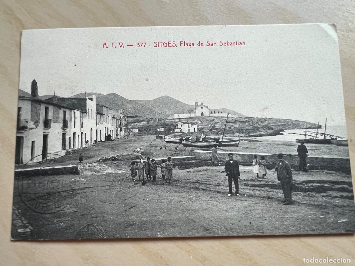 Postales: SITGES A.T.V. PLAYA DE SAN SEBASTIAN 1913 POSTAL FOTOGRAFICA