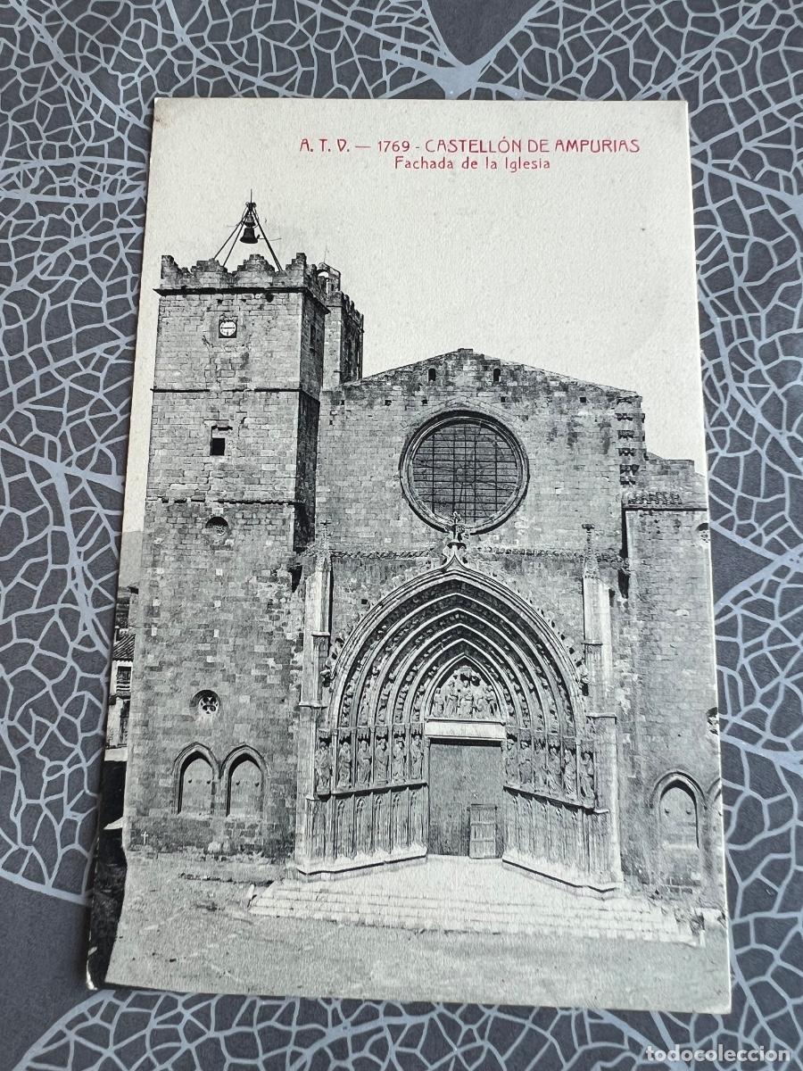 Cartoline: CASTELL&Oacute; D&acute;AMPURIAS 1910 A.T.V. FACHADA IGLESIA TARJETA POSTAL