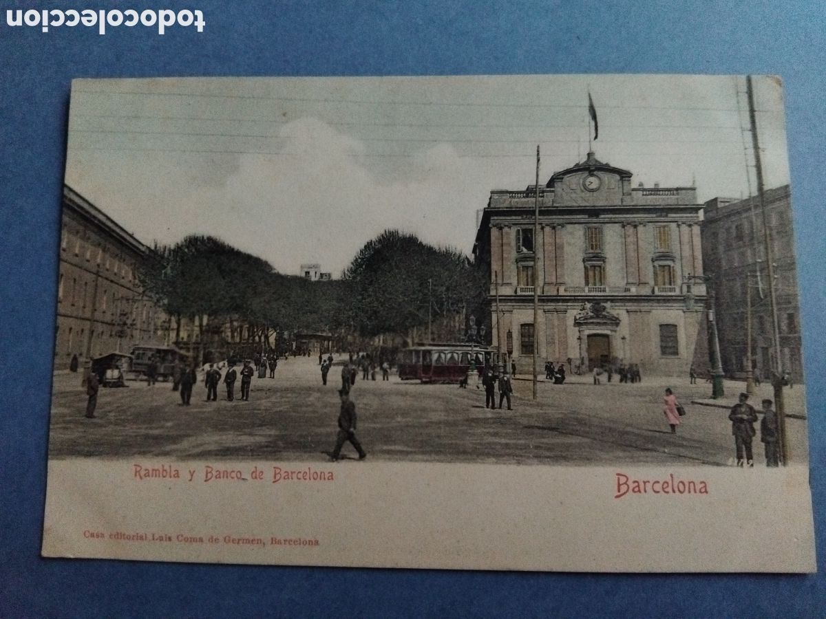 Postales: Postal Barcelona. Rambla y Banco de Barcelona