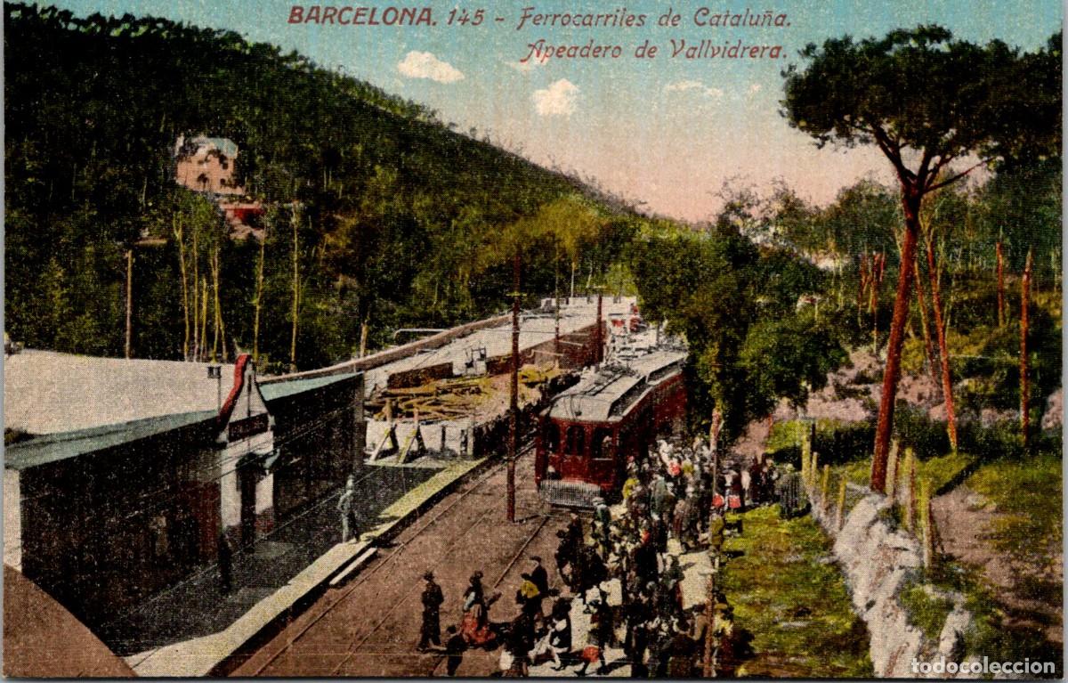 Postales: Barcelona -Ferrocarriles de Catalu&ntilde;a -Apeadero de Vallvidrera -Jorge Venini 145 Coloreada - 137x88mm