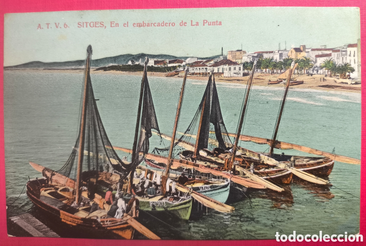 Postales: SITGES EMBARCADOR DE LA PUNTA POSTAL A COLOR CIRCULADA C. 1910