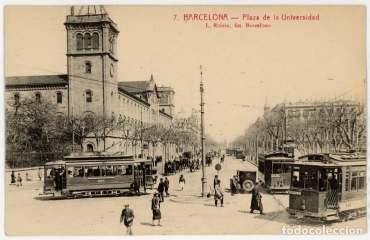 Postales: a11414 Barcelona Plaza De La Universidad Roisin N&ordm;7 sc tranvias muy animada