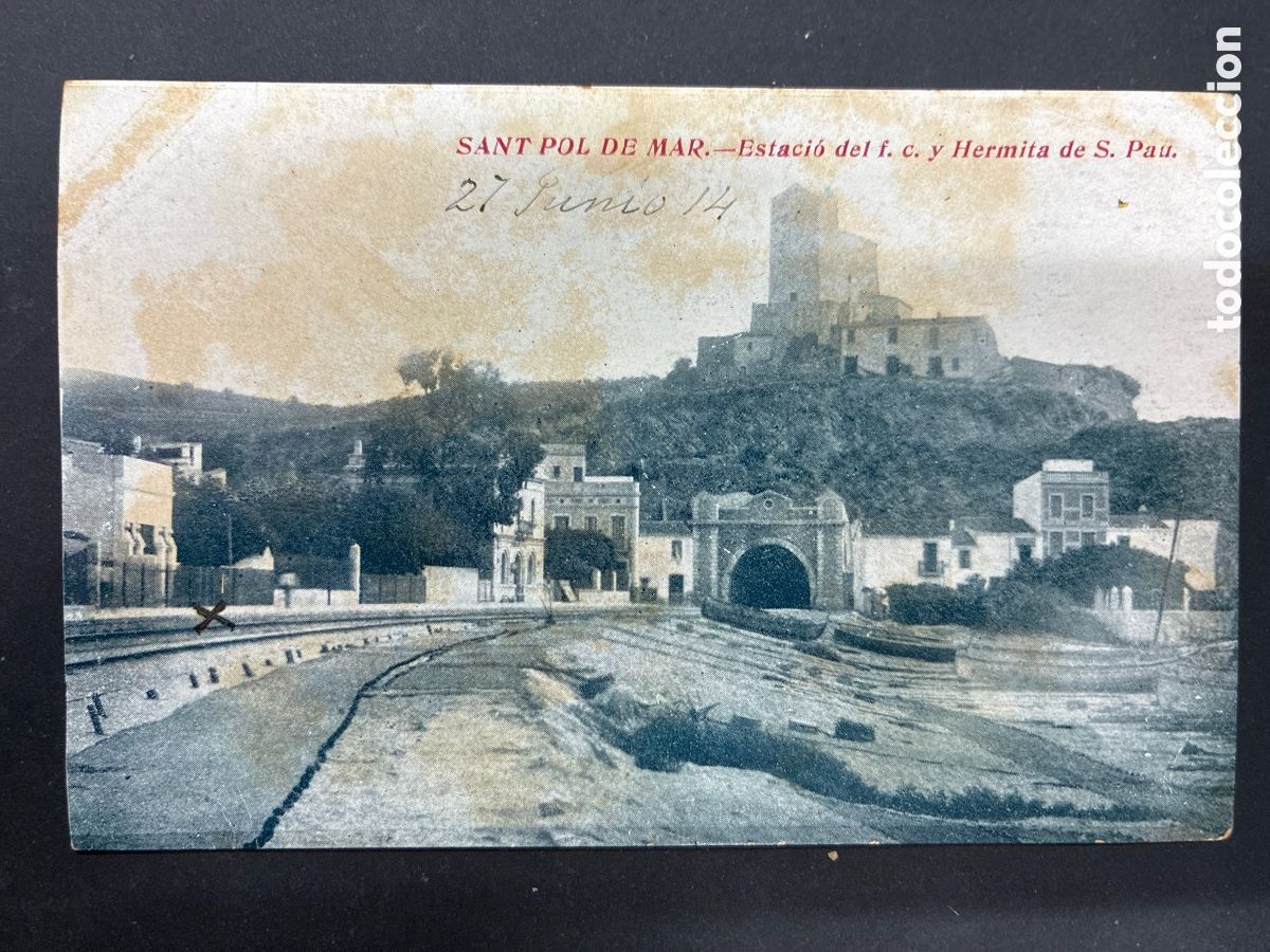 Postales: POSTAL SANT POL DE MAR ESTACIO DEL FERROCARIL Y HERMITA DE S. PAU CIRCULADA