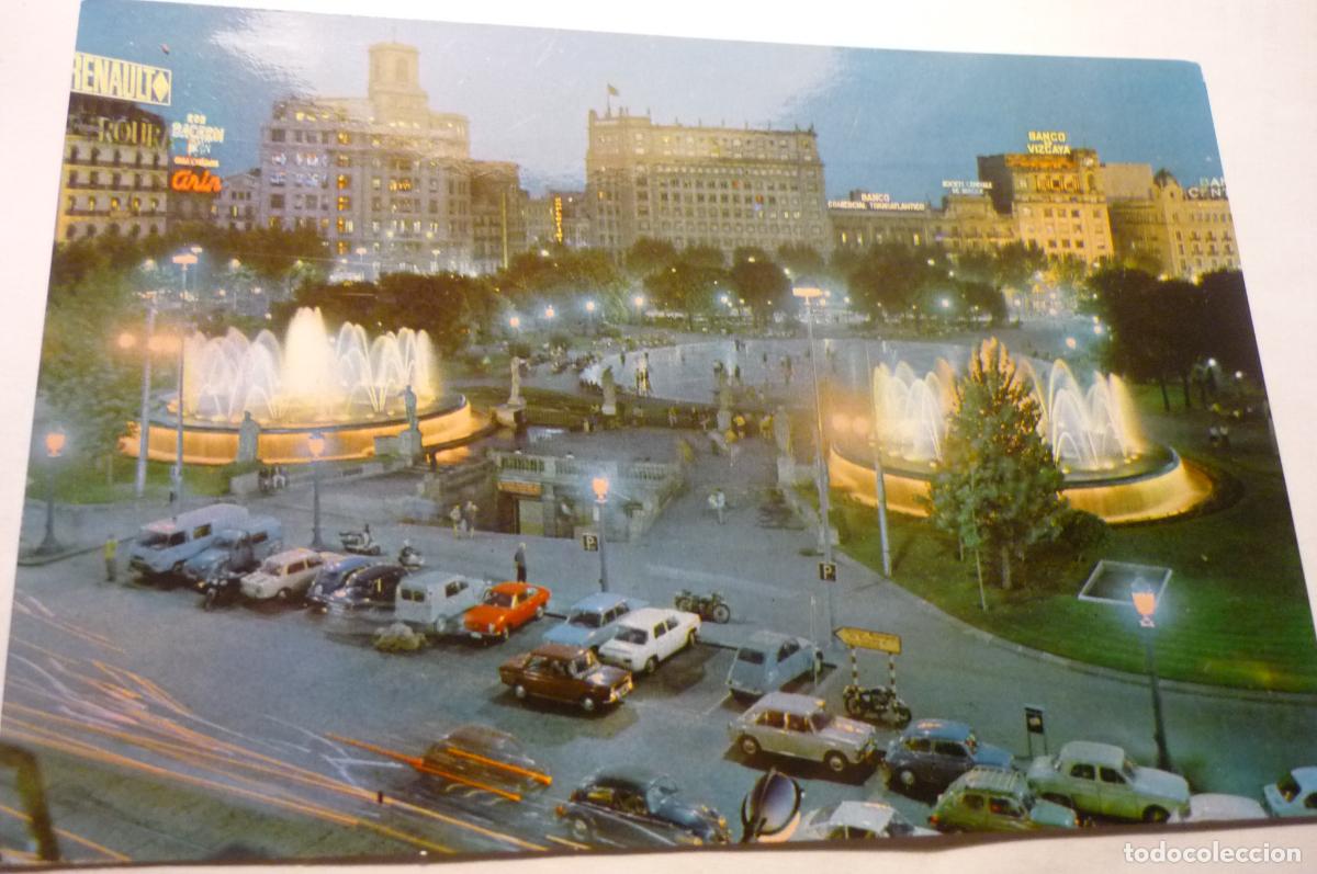 Postales: postal barcelona nocturna pl catalu&ntilde;a coches