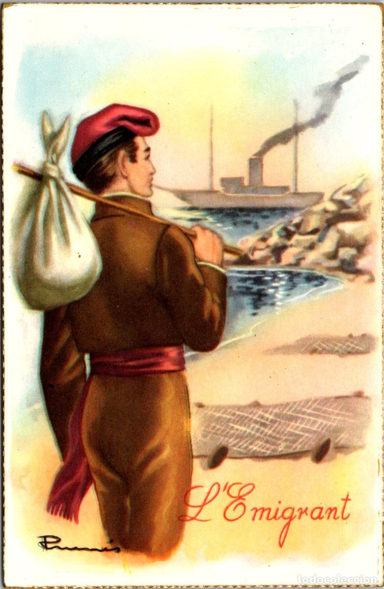 Postales: L'Emigrant - Ilustra Prun&eacute;s - Bordes dorados - Creaciones Ediart - Postal - 141x91mm