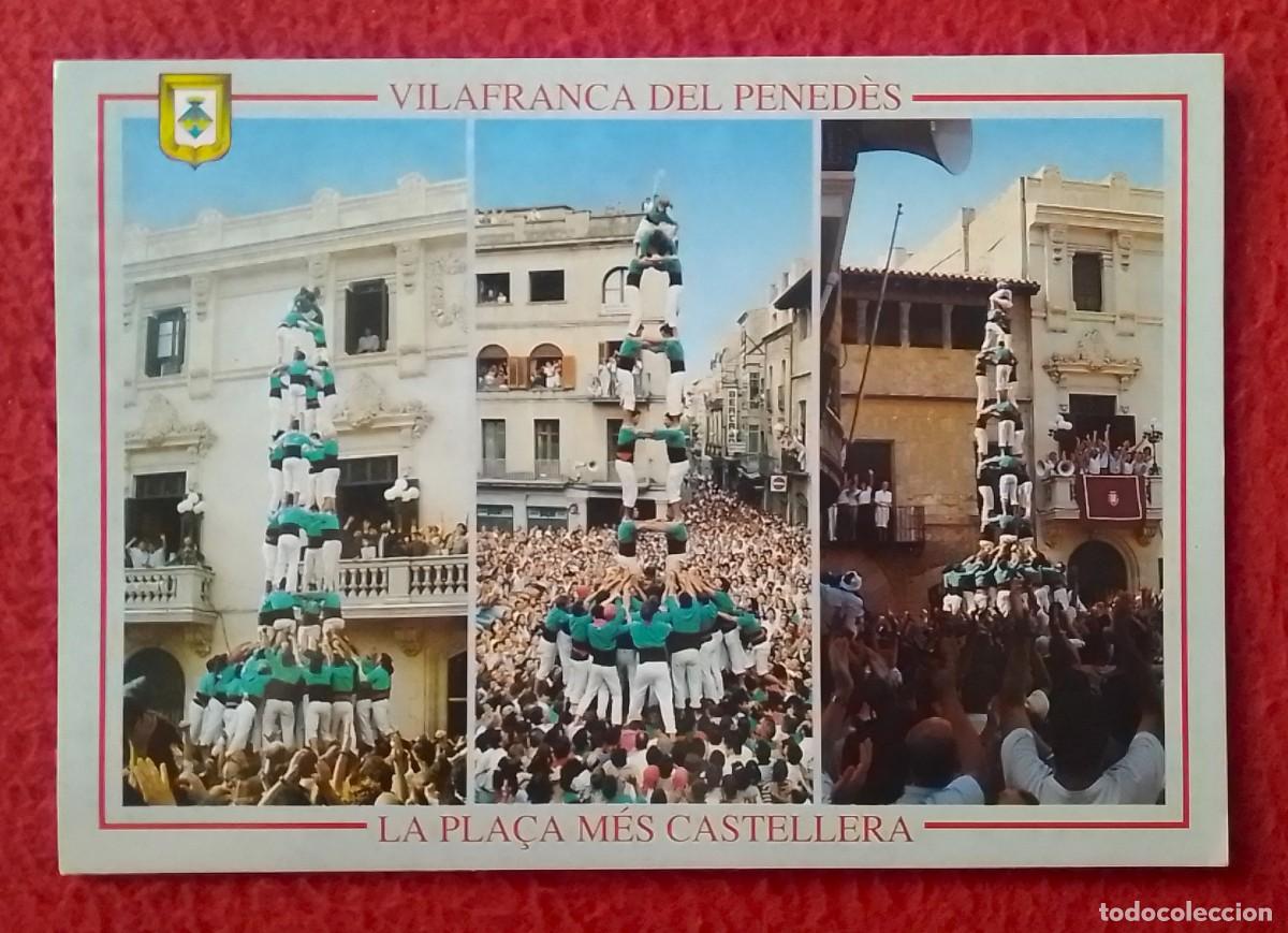 Postales: ANTIGUA POSTAL POST CARD VILAFRANCA DEL PENED&Eacute;S BARCELONA CASTELLERS..CASTELLS FOLRATS..VILLAFRANCA.