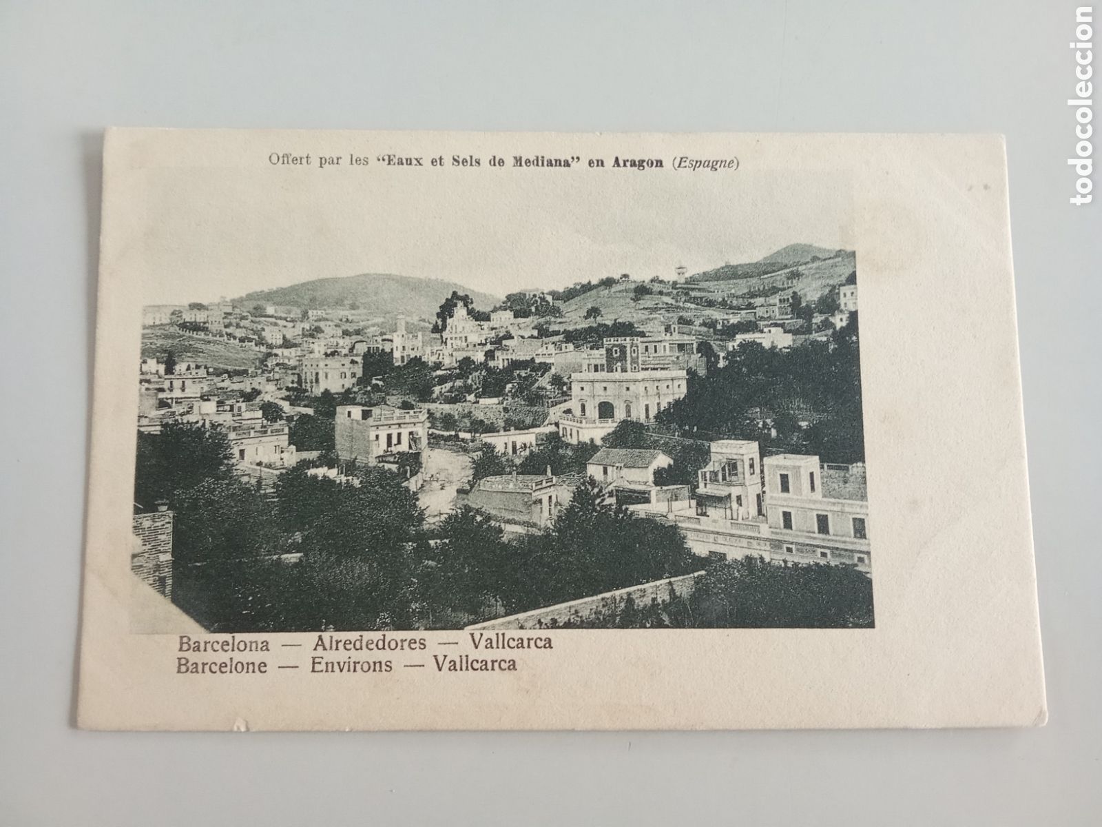 Postales: Tarjeta postal Barcelona Alrededores Vallcarca Eaux et sals de Mediana Arag&oacute;n Aguas y sales