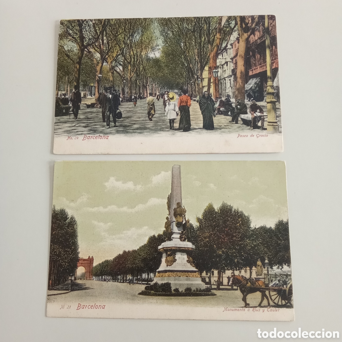 Postales: Lote de 2 Tarjetas postales Barcelona 21 Monumento a Rius y Taulet y 24 Paseo de Gracia L&oacute;pez editor