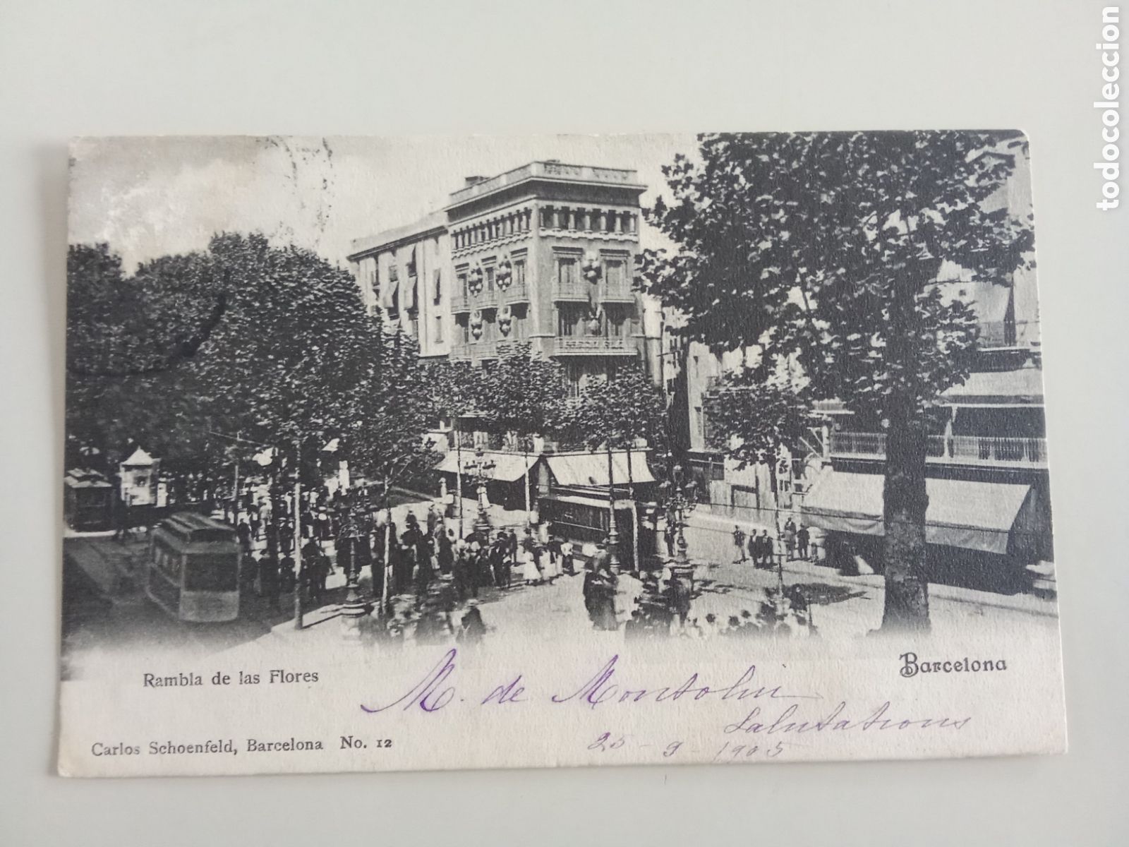 Postales: Tarjeta postal Barcelona Rambla de las flores n&uacute;mero 12 edita Carlos Schoenfeld sellada 1901