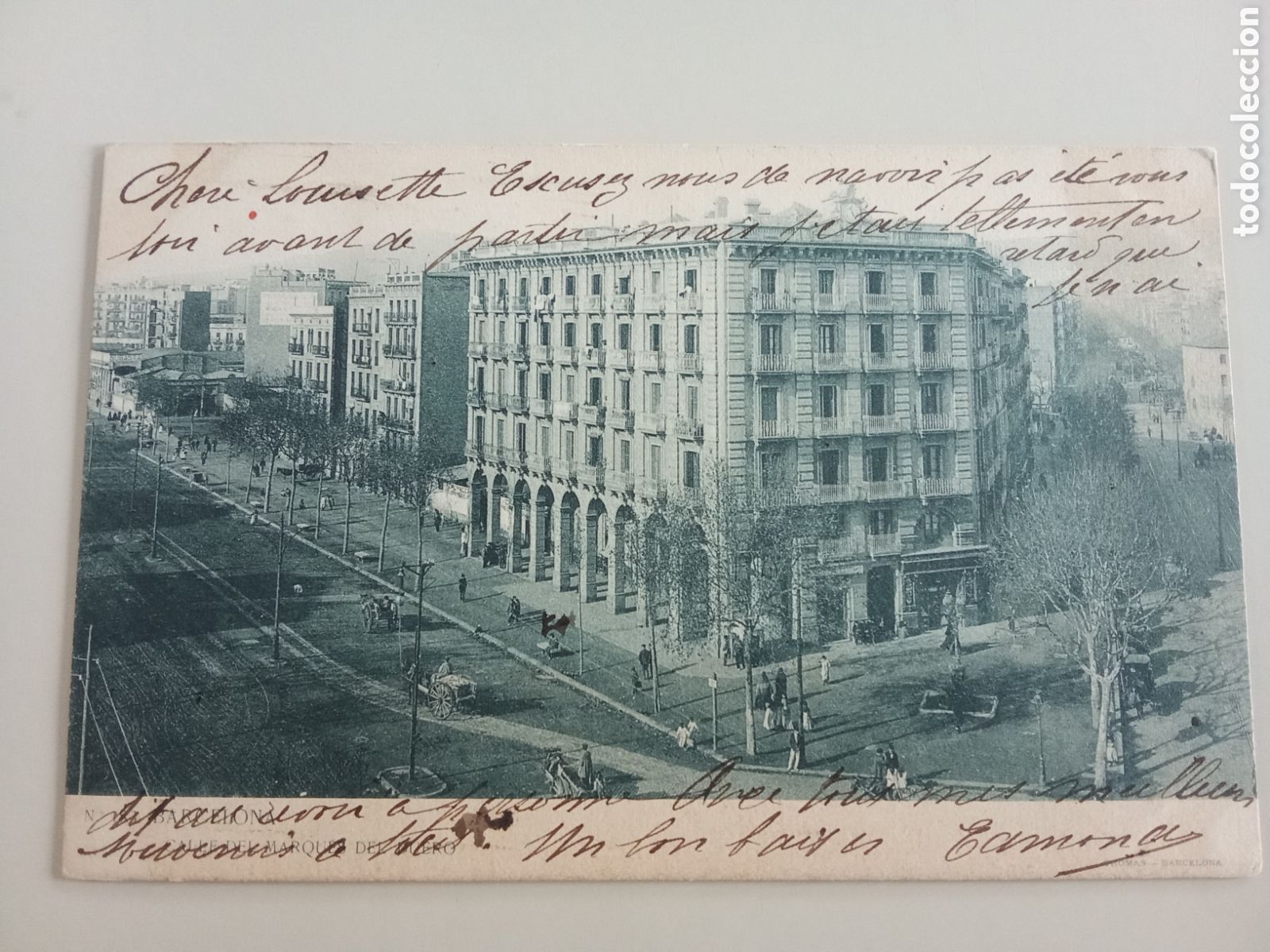 Postales: Tarjeta postal Barcelona Calle del Marqu&eacute;s del Duero sellada 1905