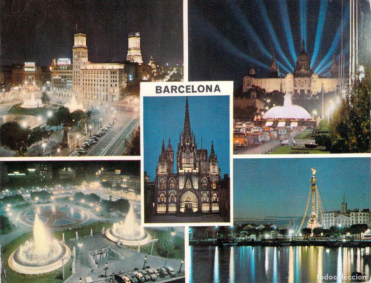 Postales: Postal de Barcelona nocturna vistas m&uacute;ltiples