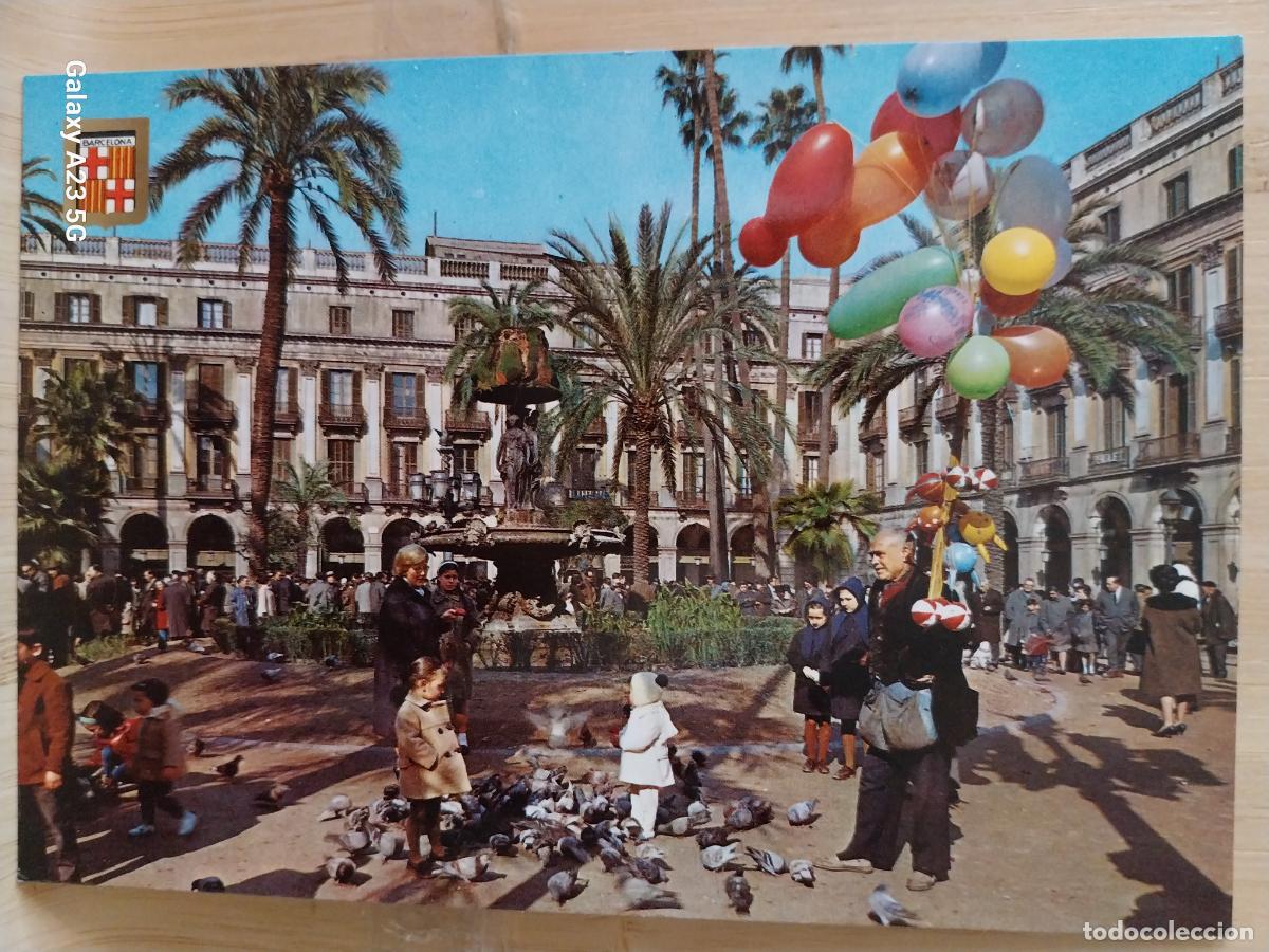 Postales: PLAZA REAL BARCELONA ED FISA 1255 SC ORIGINAL HOMBRE GLOBOS PALOMAS ANIMADA