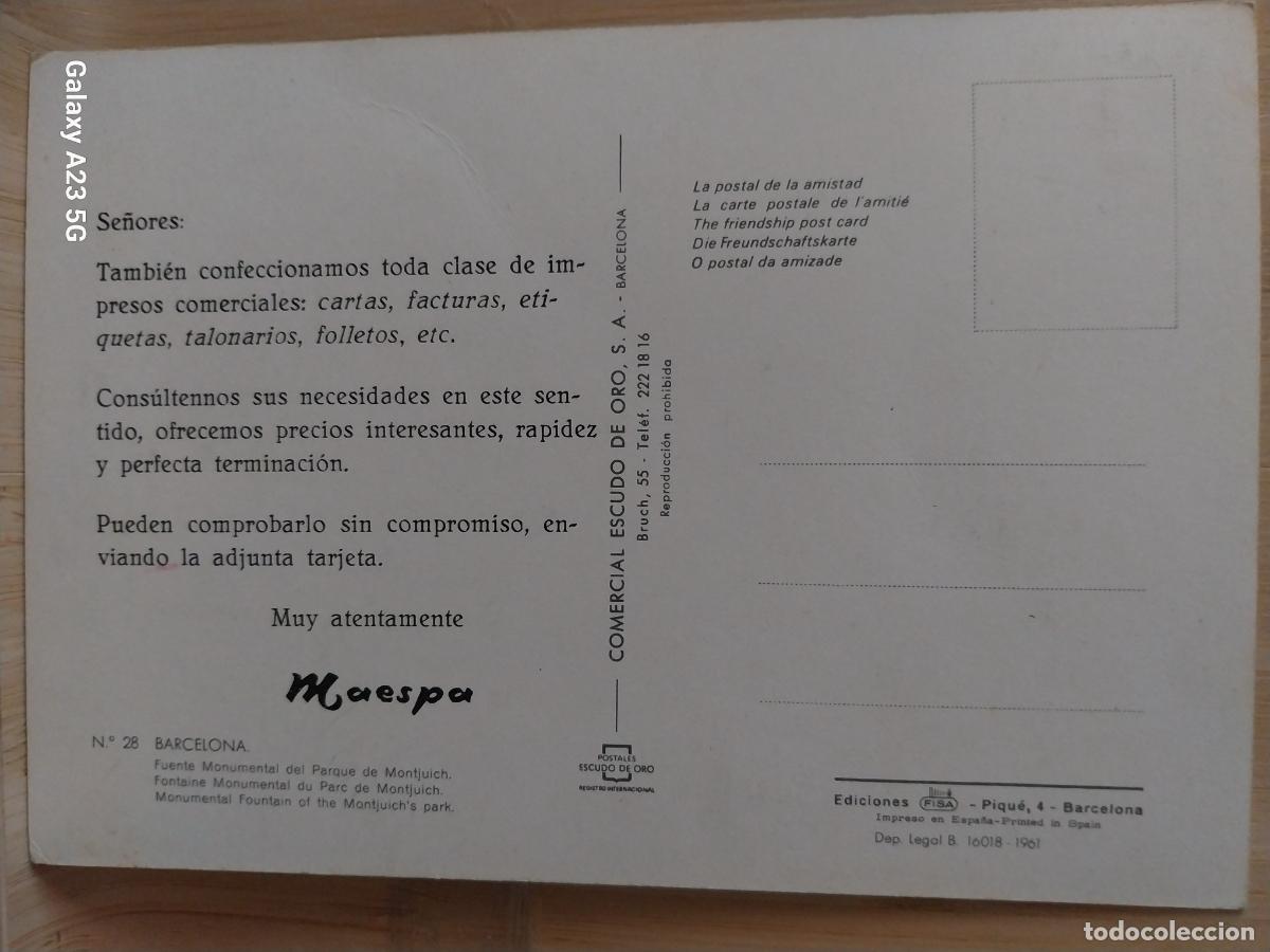 Postales: MAESPA PAPELERIA CORRESPONDENCIA PUBLICITARIA MONTJUICH BARCELONA ED FISA 28