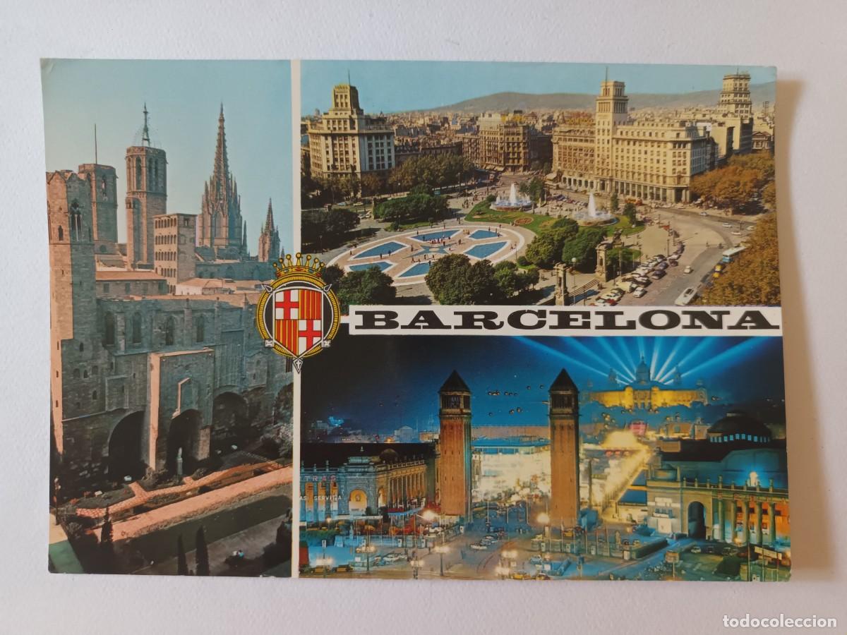 Postales: BARCELONA. BARRIO GOTICO. PLAZA DE CATALU&Ntilde;A. PALACIO NACIONAL (1963) - FRANQUEO