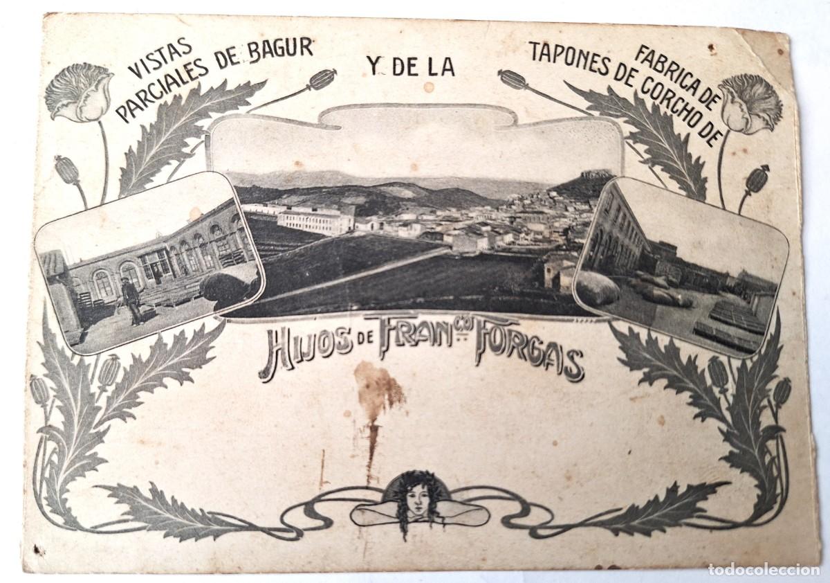 Postales: BAGUR - POSTAL MUY ANTIGUA MANUSCRITA EN 1905 - VISTAS PARCIALES Y FABRICA DE TAPONES