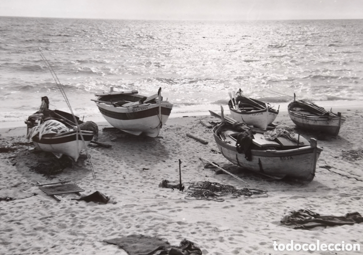 Postales: MASNOU PLATJA BARQUES PESCA POSTAL FOTOGR&Aacute;FICA FOTOGRAF&Iacute;A TERESA TORRES C. 1955