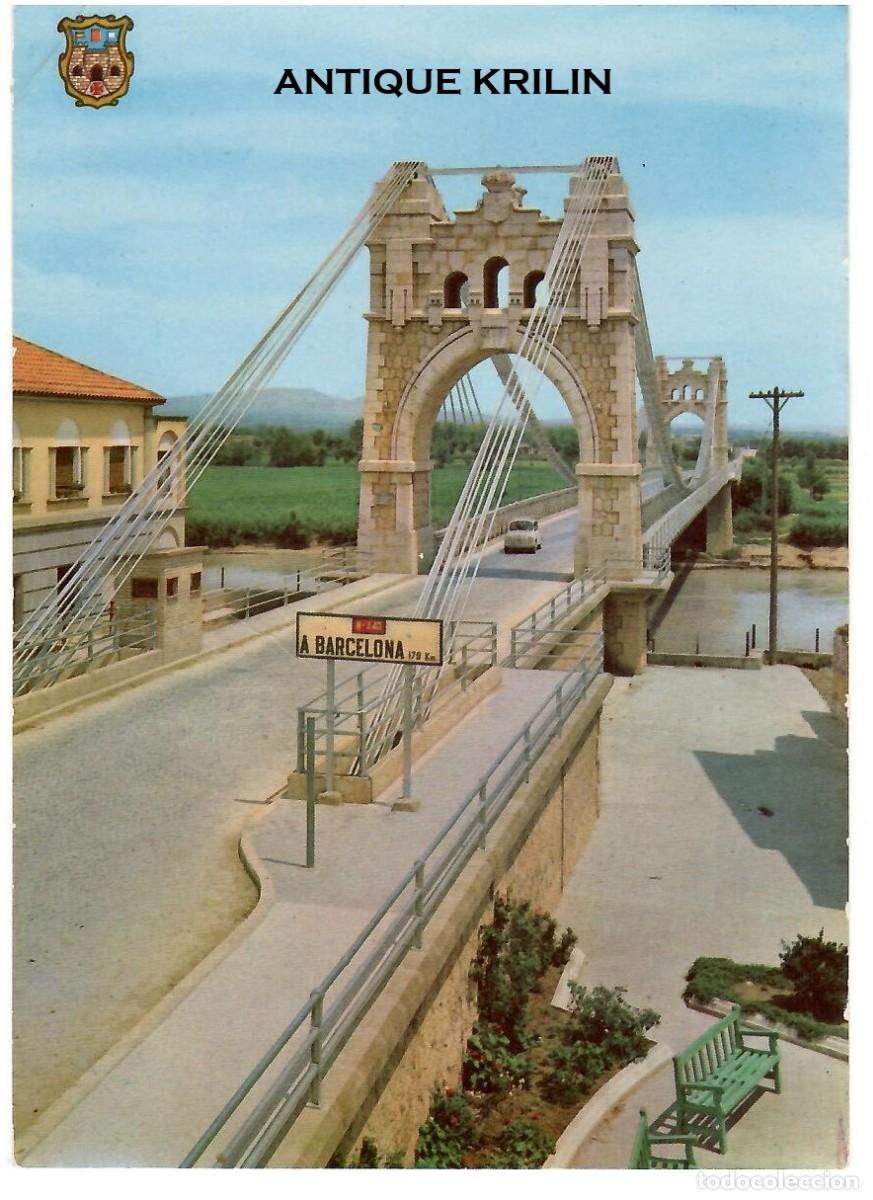 Postales: TARRAGONA / AMPOSTA N&ordm; 3 PUENTE COLGANTE / EDI. RAYMOND / SIN FRANQUEAR PERO ESCRITA