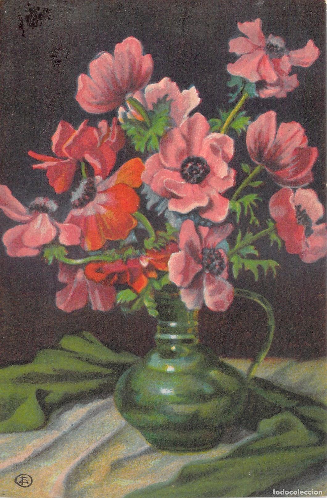 Postales: Postal de arte con jarr&oacute;n de flores