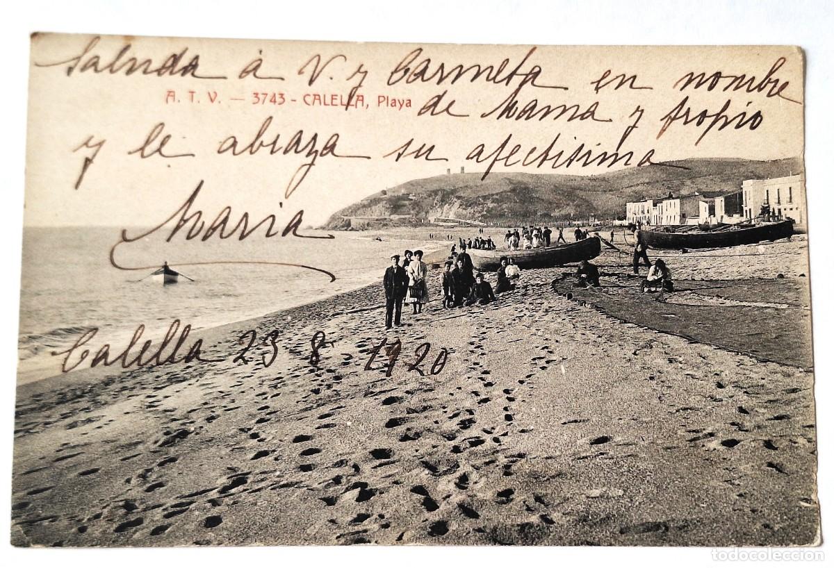 Postales: CALELLA - POSTAL MUY ANTIGUA MANUSCRITA EN 1920 - PLAYA
