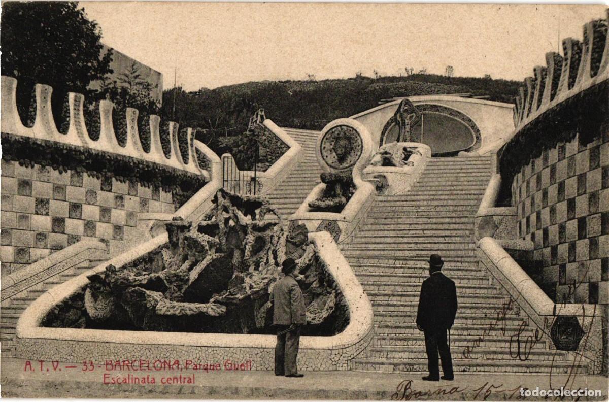 Postales: Barcelona A.T.V. 33 Parque G&uuml;ell Escalinata Central - Angel Toldra Viazo