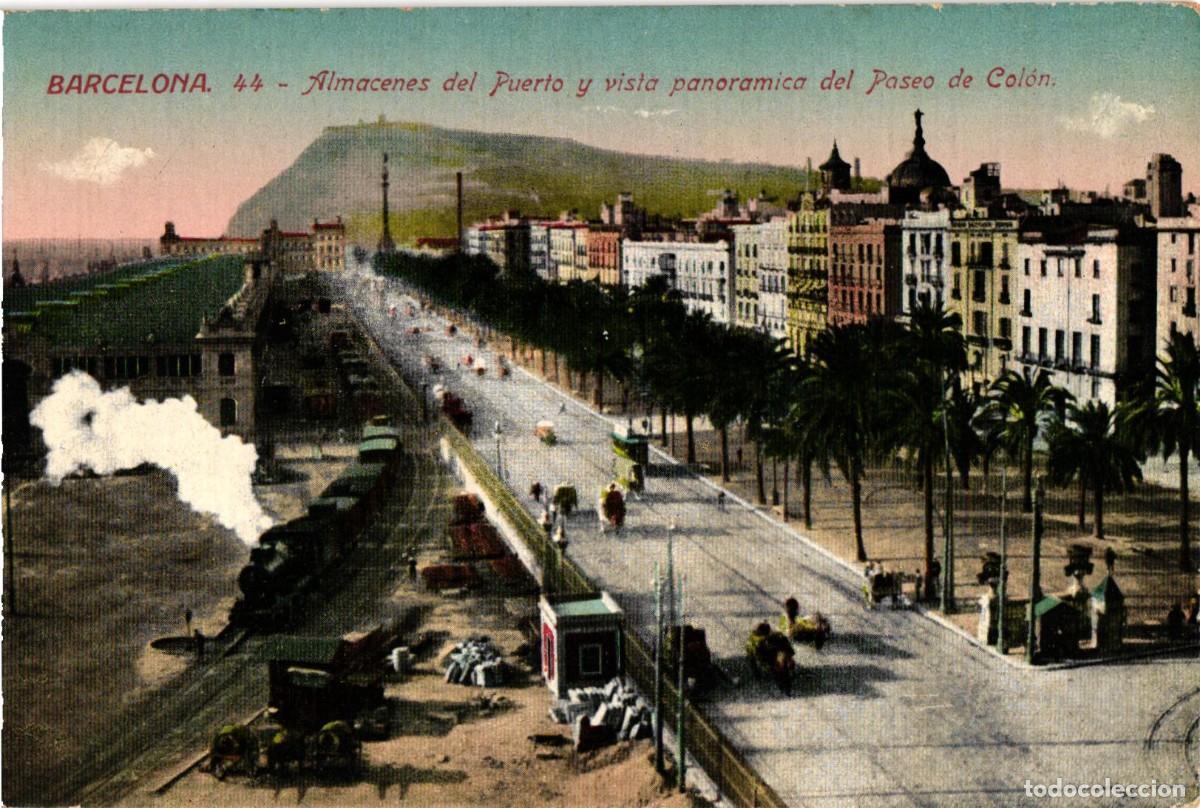 Postales: Barcelona - 44 Almacenes del puerto y vista panoramica del Paseo de Colon - Jorge Venini